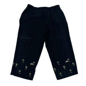 Weekend Traffic Womens XL Black Rayon Palm Tree Car Embroidered Crop Pants Cozy